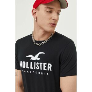 Bavlnené tričko Hollister Co. čierna farba, s nášivkou