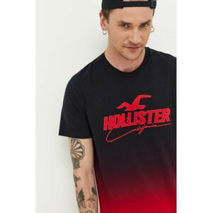 Bavlnené tričko Hollister Co. čierna farba, vzorované