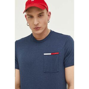 Tričko Tommy Jeans pánske, tmavomodrá farba, melanžové