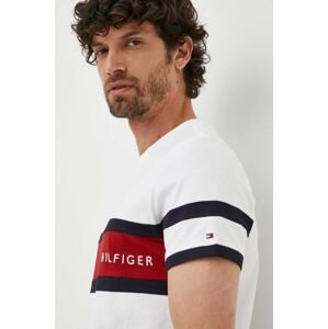 Bavlnené tričko Tommy Hilfiger biela farba, vzorované