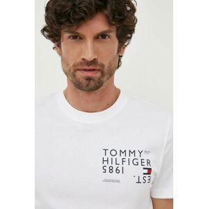 Bavlnené tričko Tommy Hilfiger biela farba, s potlačou