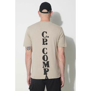 Bavlnené tričko C.P. Company béžová farba, s potlačou