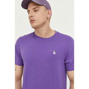 Bavlnené tričko 47brand MLB Los Angeles Dodgers fialová farba, s nášivkou