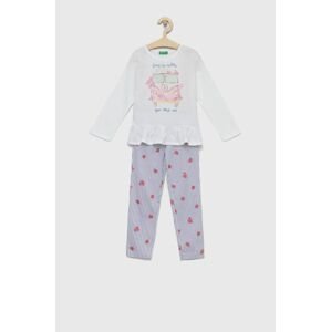 Detské bavlnené pyžamo United Colors of Benetton biela farba, s potlačou
