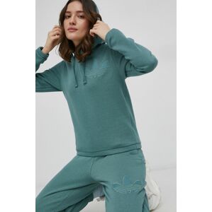 Mikina adidas Originals Trefoil Moments HE4733 dámska, tyrkysová farba, jednofarebná