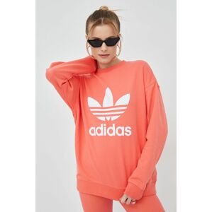 Bavlnená mikina adidas Originals HE9537 dámska, oranžová farba, s potlačou