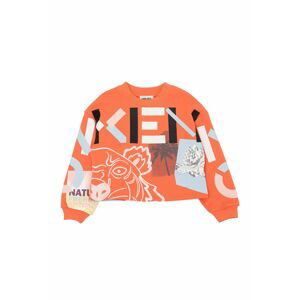 Detská bavlnená mikina Kenzo Kids oranžová farba, s potlačou