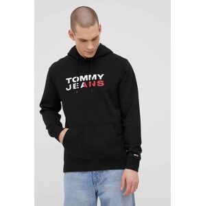 Bavlnená mikina Tommy Jeans pánska, čierna farba, s potlačou