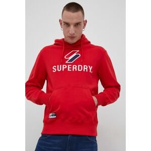 Mikina Superdry pánska, červená farba, s nášivkou