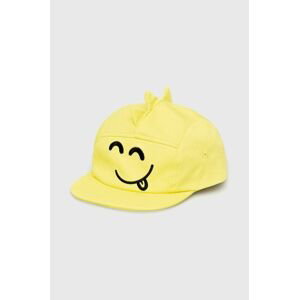 Detská bavlnená čiapka Name it žltá farba, s nášivkou