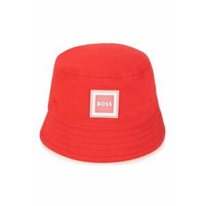Detský bavlnený klobúk BOSS červená farba, bavlnený