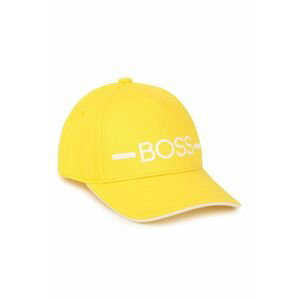 Detská bavlnená čiapka Boss žltá farba, s nášivkou