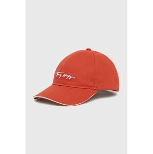 Bavlnená čiapka Tommy Hilfiger Iconic červená farba, s nášivkou
