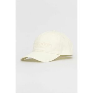 Bavlnená čiapka Calvin Klein béžová farba, s nášivkou