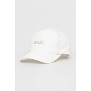 Bavlnená čiapka BOSS Boss Casual biela farba, s nášivkou