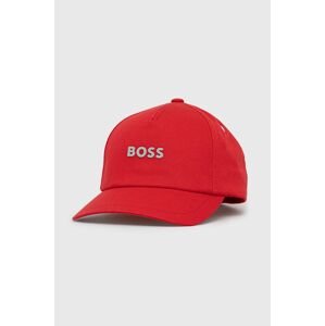 Bavlnená čiapka BOSS Boss Casual červená farba, s nášivkou