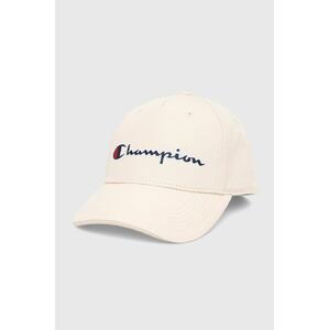 Bavlnená čiapka Champion 805550 béžová farba, s nášivkou
