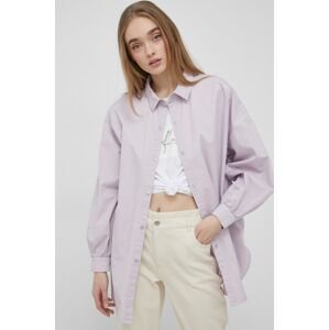Rifľová košeľa JDY dámska, fialová farba, voľný strih, s klasickým golierom