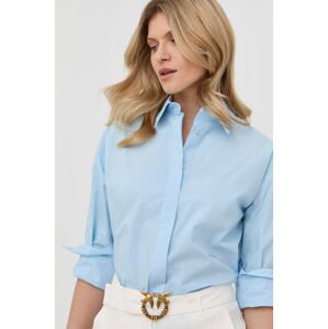 Bavlnená košeľa Pinko dámska, modrá farba, voľný strih, s klasickým golierom