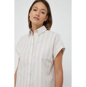 Bavlnená košeľa Sisley dámska, béžová farba, voľný strih, s klasickým golierom