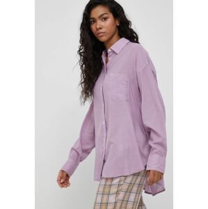 Košeľa Lee dámska, fialová farba, voľný strih, s klasickým golierom