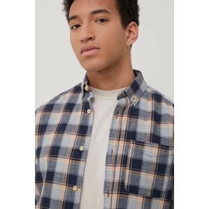 Košeľa s prímesou ľanu Jack & Jones pánska, tmavomodrá farba, regular, s golierom button-down