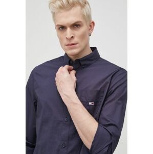 Bavlnená košeľa Tommy Jeans pánska, tmavomodrá farba, regular, s golierom button-down