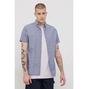 Košeľa s prímesou ľanu Produkt by Jack & Jones pánska, fialová farba, regular, s golierom button-down