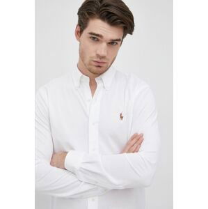 Bavlnená košeľa Polo Ralph Lauren pánska, biela farba, regular, s golierom button-down