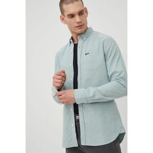 Bavlnená košeľa Superdry pánska, zelená farba, regular, s golierom button-down