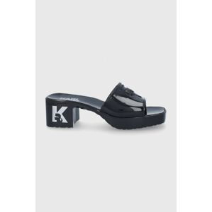 Šľapky Karl Lagerfeld JELLY BLOK HEEL dámske, čierna farba, na podpätku, KL83001