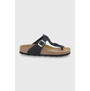 Kožené žabky Birkenstock Gizeh Braided dámske, čierna farba, na plochom podpätku