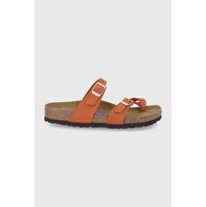 Semišové šľapky Birkenstock Mayari dámske, oranžová farba, na plochom podpätku