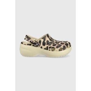 Šľapky Crocs Classic Platform Animal Remix Clog dámske, hnedá farba, na platforme 207844