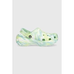 Šľapky Crocs Crocs Platform Marbled Clog dámske, zelená farba, na platforme 207176