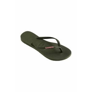 Žabky Havaianas Slim Logo dámske, zelená farba, na plochom podpätku