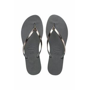 Žabky Havaianas You Metallic dámske, šedá farba, na plochom podpätku