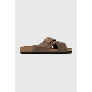 Semišové šľapky Birkenstock Lugano pánske, hnedá farba