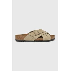 Semišové šľapky Birkenstock Lugano pánske, zelená farba