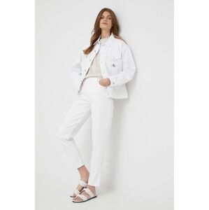 Rifľová bunda Calvin Klein Jeans dámska, biela farba, prechodná, oversize