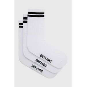 Ponožky Only & Sons (3-pak) pánske, biela farba