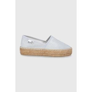 Espadrilky Love Moschino strieborná farba, na platforme