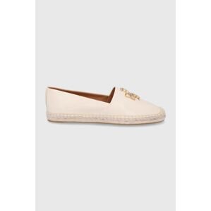 Kožené espadrilky Tory Burch ELEANOR ESPADRILLE béžová farba