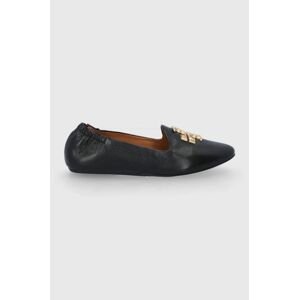 Kožené balerínky Tory Burch Eleanor Loafer dámske, čierna farba,