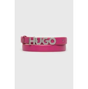 Kožený opasok HUGO dámsky, ružová farba