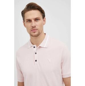 Polo tričko Guess pánske, ružová farba, jednofarebné