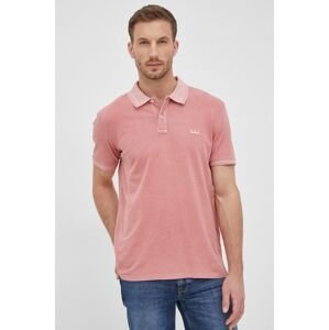 Polo tričko Woolrich pánske, ružová farba, jednofarebné