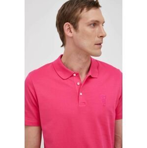 Polo tričko Karl Lagerfeld pánske, ružová farba, s nášivkou