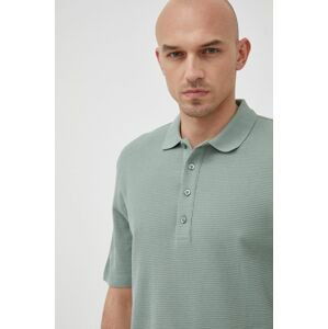 Bavlnené polo tričko Sisley zelená farba, jednofarebné