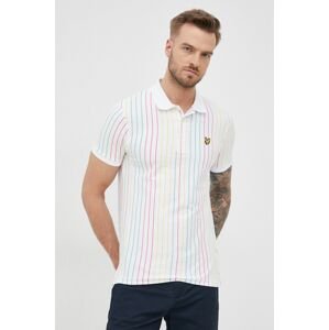 Bavlnené polo tričko Lyle & Scott biela farba, vzorované